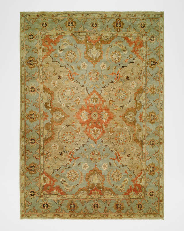 Damask On Blue Hand-Knotted Rug, 12' x 15'